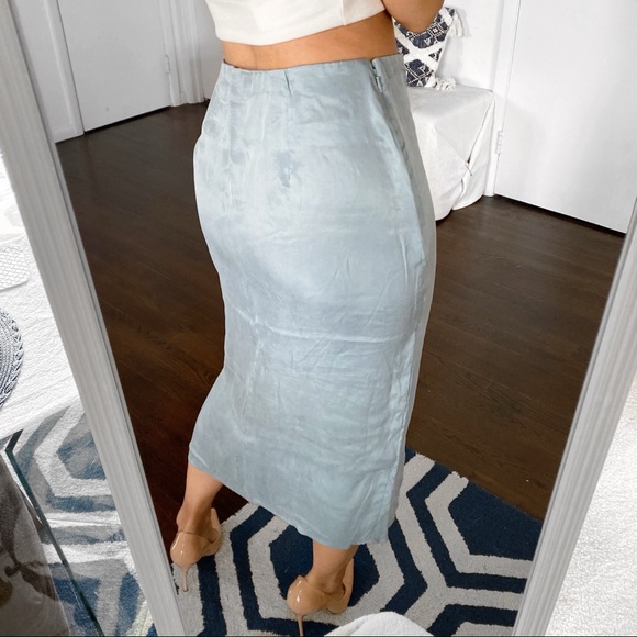 🐚 HM BLUE GREY HIGH WAIST SLIT MIDI SKIRT! - Picture 3 of 7